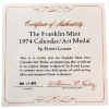Image 3 : 1974 Calender/Art Medal from Franklin Mint Sculpted by Ernest Lauser 