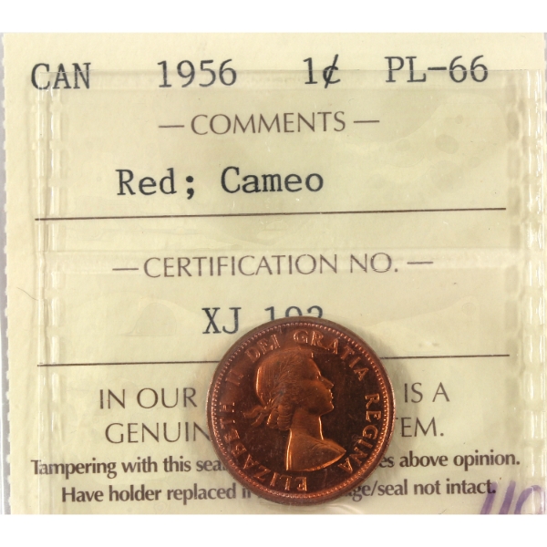 1-cent 1956 ICCS PL66 ICCS Red; Cameo