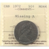 Image 1 : 50-cent 1972 Missing A ICCS MS64