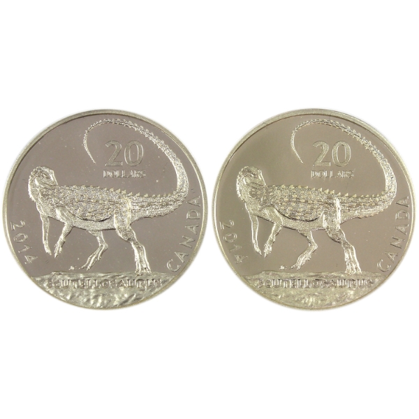 2x 2014 $20 Dinosaurs of Canada: Scutellosaurus 1oz .9999 Fine Silver. 2pcs (Tax Exempt)