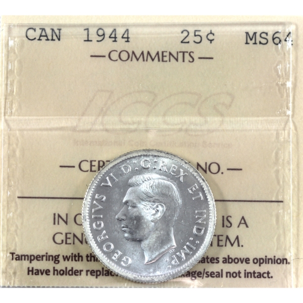 25-cent 1944 ICCS MS64