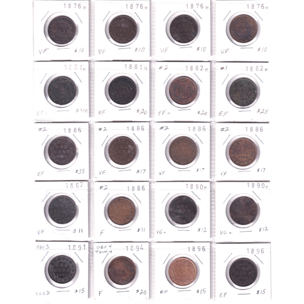 Lot of 28x Large Cents 1876-1901 in Plastic Sheets. 28pcs