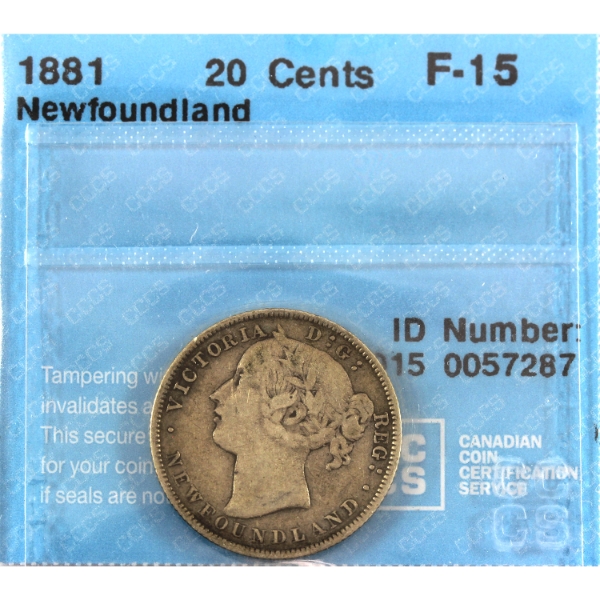 Newfoundland 20-cent 1881 CCCS F15