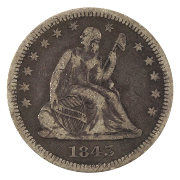 USA Silver 1843 Seated Liberty Quarter VF-EF
