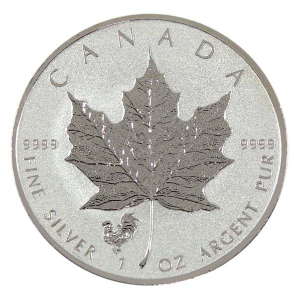 1oz 2017 $5 Silver Maple Leaf .9999 Fine Silver Coin w/ Rooster Privy Mark (Tax Exempt)