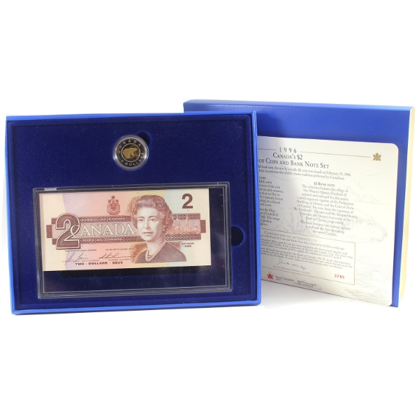 1996 $2 Sterling Silver Coin & Banknote Set