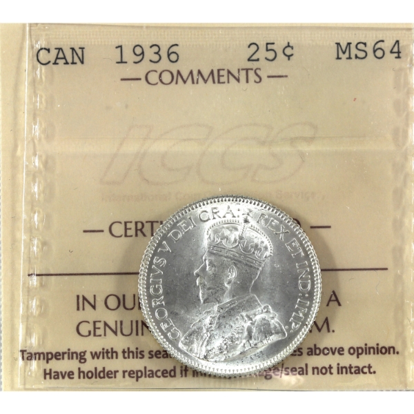 25-cent 1936 ICCS MS64