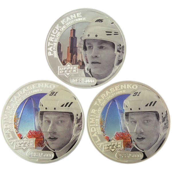 3x 1oz Cook Islands 2017 $5 Upper Deck Patrick Cane & 2x Vladimir Tarasenko .9999 Fine Silver. 3pcs