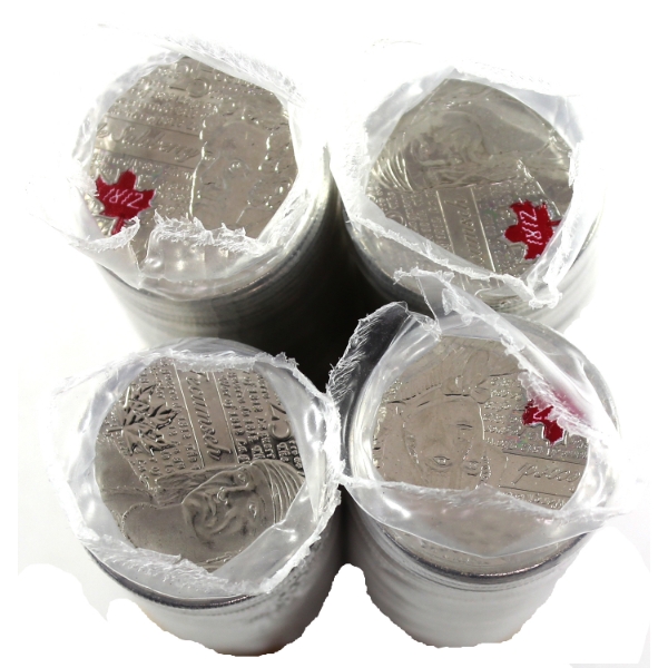 25-cent 2x 2012 Tecumseh & 2013 Laura Secord & Salaberry All with Some Coloured, Rolls of 40pcs.