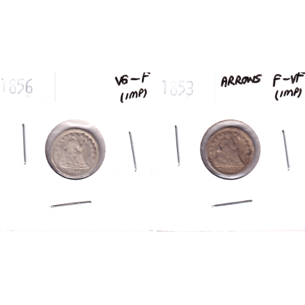 USA Half Dime 1853 Arrows F-VF & 1856 VG-F. 2pcs.