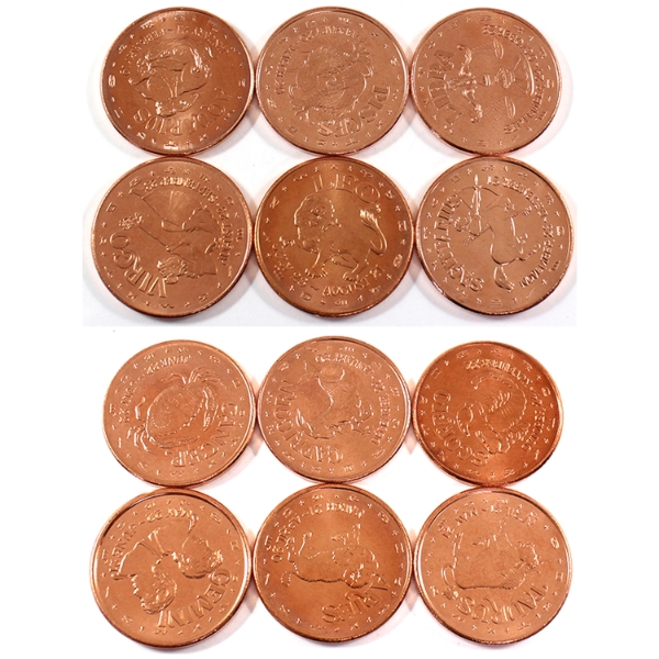 1oz Zodiac .999 Fine Copper Rounds Full Set. 12pcs.