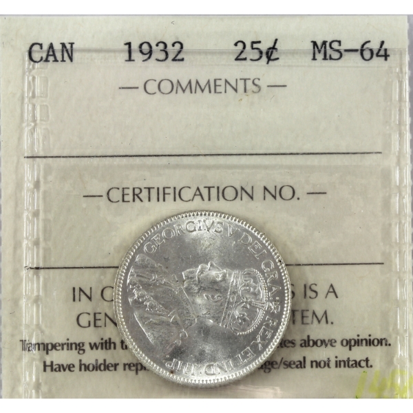 25-cent 1932 ICCS MS64