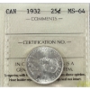 Image 1 : 25-cent 1932 ICCS MS64