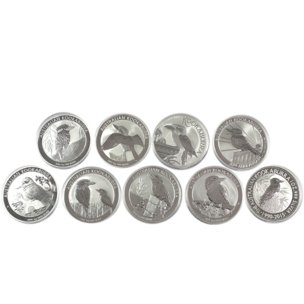 9x 1oz Australia 2011-2022 $1 Kookaburra .9999 Fine Silver. 9pcs (Tax Exempt)