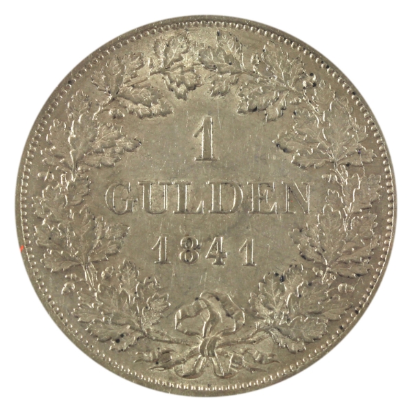 German States-Wurttemberg Silver 1841 Gulden EF-AU