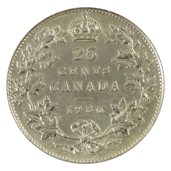 25-cent 1936 Dot EF-AU (Cleaned)