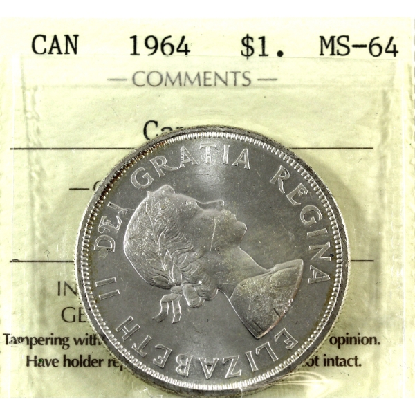 Silver $1 1964 ICCS MS64 Cameo