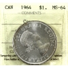 Image 1 : Silver $1 1964 ICCS MS64 Cameo