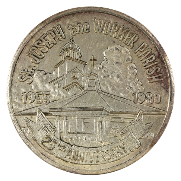 1955-1980 St. Joseph The Worker Parish 25th Anniversary Medallion 26.3g-Silver, 39mm.