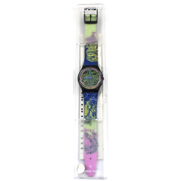 Vintage 1991 Swatch Gent GB137 NEW 'The Globe' Style Wristwatch in Original Case with Papers