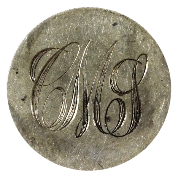 Love Token Struck on 1874 USA Dime. Initials "CMG"