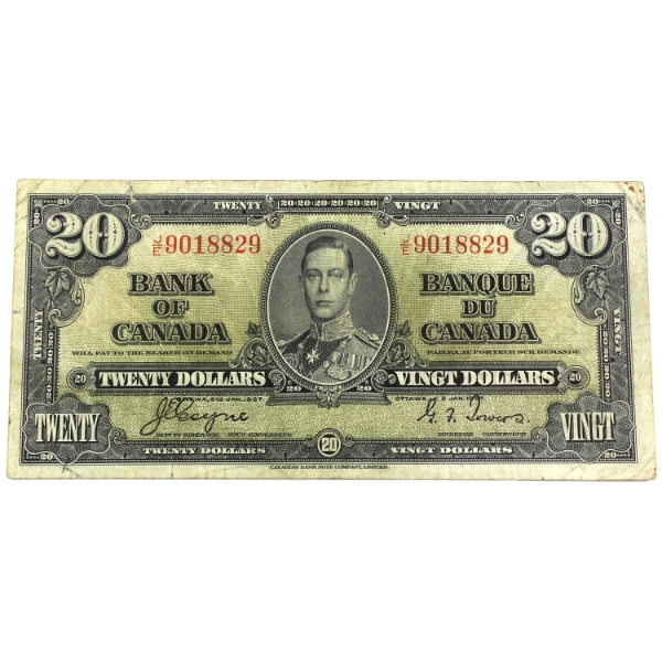 BC-25c 1937 $20 F-VF Coyne-Towers SN: J/E9018829