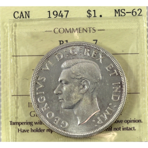 Silver $1 1947 Blunt 7 ICCS MS62
