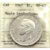 Image 1 : Silver $1 1947 Maple Leaf ICCS MS63 Cameo