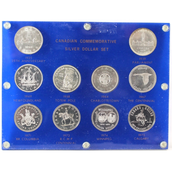 1935-1975 Canadian Commemorative Silver Dollar Set in Vintage Holder