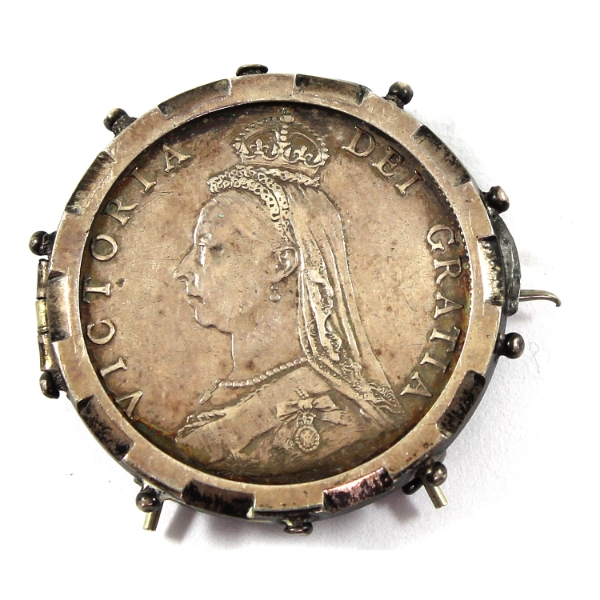 Great Britain 1887 Double Florin .925 Sterling Silver Coin Brooch