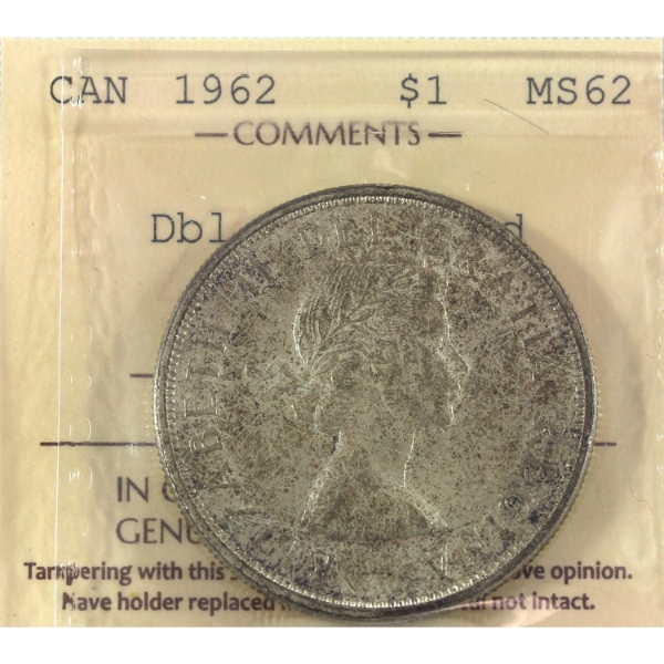 Silver $1 1962 Dbl Arrowhead ICCS MS62
