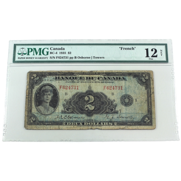 BC-4 1935 $2 French PMG F12 NET Osborne-Towers SN: F624731 Check Letter B