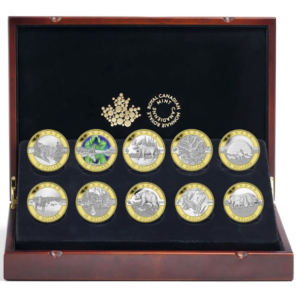 2014 $10 O Canada 10-coin Fine Silver Set w/ Selective Gold Plating (Tax Exempt)