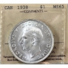 Silver $1 1938 ICCS MS65
