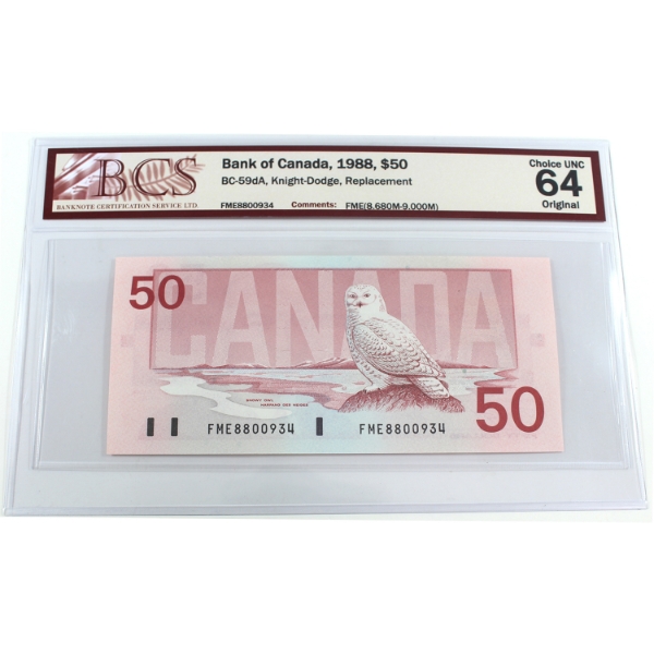 BC-59dA 1988 $50 BCS CUNC64 Original Knight-Dodge FME Replacement SN: FME8800934