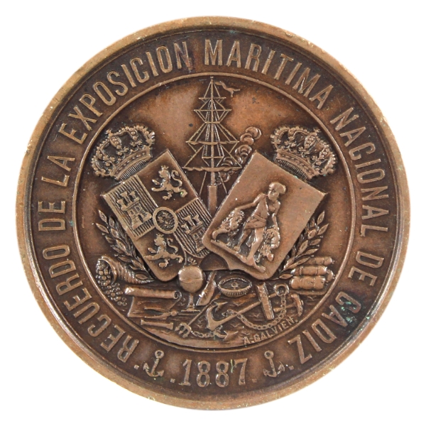 Spain 1887 National Maritime Exhibition of Cadiz Token 59.04g-Cupronickel, 48mm