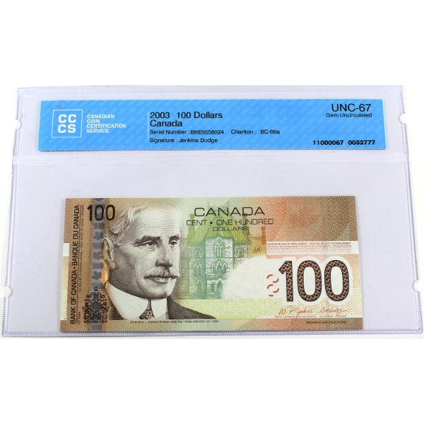 BC-66a 2003 $100 CCCS GEM UNC67 Jenkins-Dodge SN: BKE9558024
