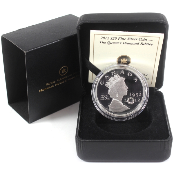 2012 $20 The Queen's Diamond Jubilee w/ Crystal 1oz .9999 Fine Silver (Tax Exempt)