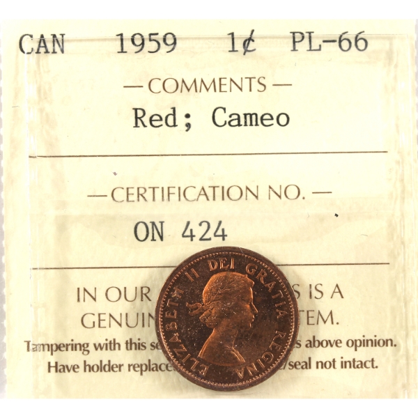 1-cent 1959 ICCS PL66 Red; Cameo