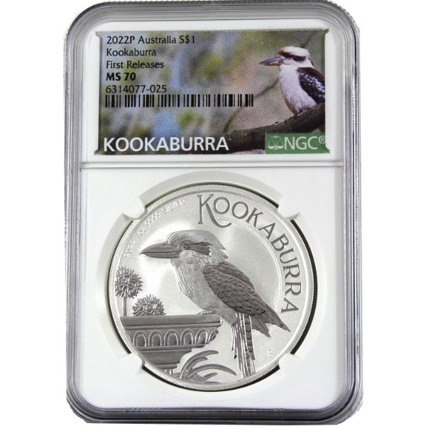 Australia Silver 2022P $1 Kookaburra First Releases 1oz .9999 Fine Silver Coin NGC MS70 (Tax Exempt)