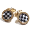 Image 1 : Pair of Men's 14K Yellow Gold Mother-of-pearl & Onyx Inlayed Checkerboard Cufflinks. 8.99 grams. 