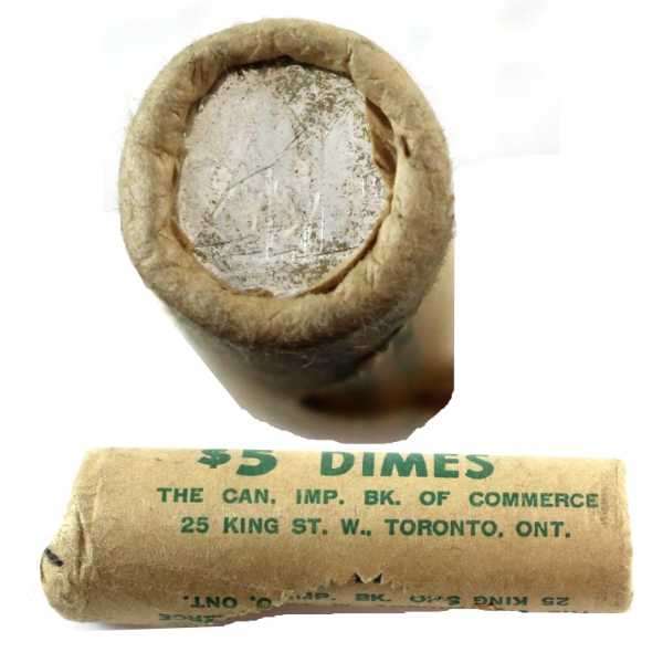 *10-cent Silver 1968 Dime Roll of 50pcs. 1 Roll.