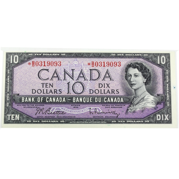 BC-40bA 1954 $10 AU Beattie-Rasminsky SN: *B/D0319093