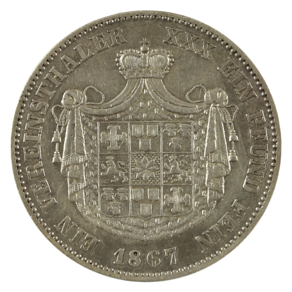 German States-Waldeck-Pyrmont Silver 1867A Thaler EF