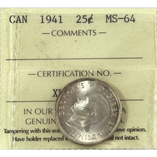 25-cent 1941 ICCS MS64