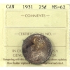 Image 1 : 25-cent 1931 ICCS MS62