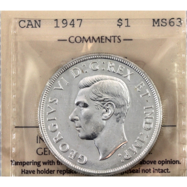 Silver $1 1947 Blunt 7 ICCS MS63
