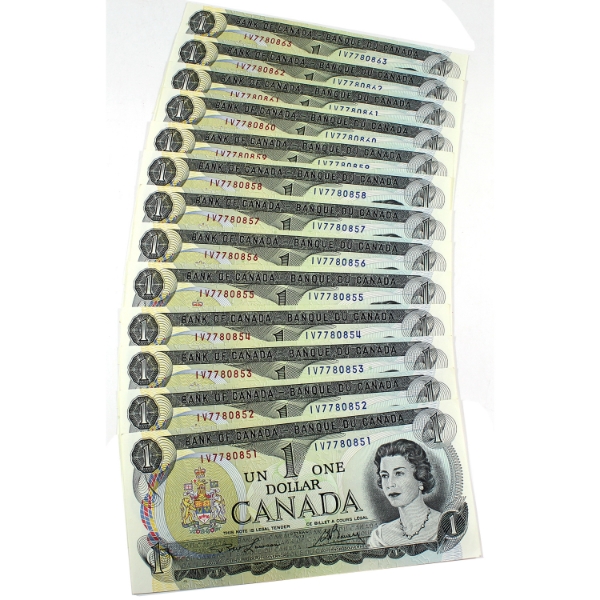 BC-46a 1973 $1 Consecutive UNC or Better Lawson-Bouey Two Letter SN: IV7780851-"63. 13pcs.