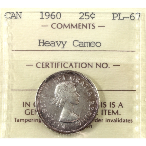 25-cent 1960 ICCS PL67 Heavy Cameo