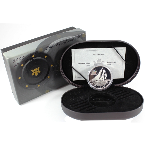 2000 $20 Transportation - The Bluenose Sterling Silver Coin w/ Holographic Cameo